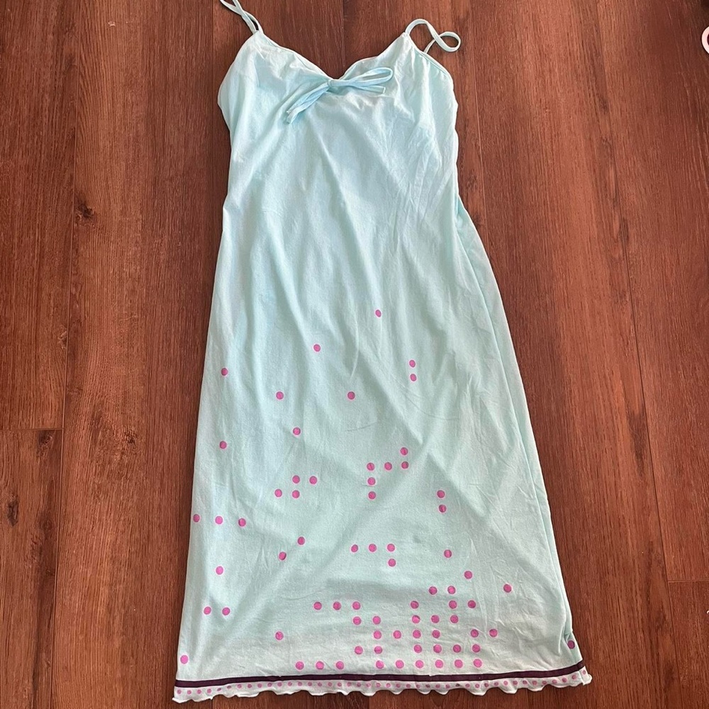 Zara Light Blue midi dress with Purple polka dots